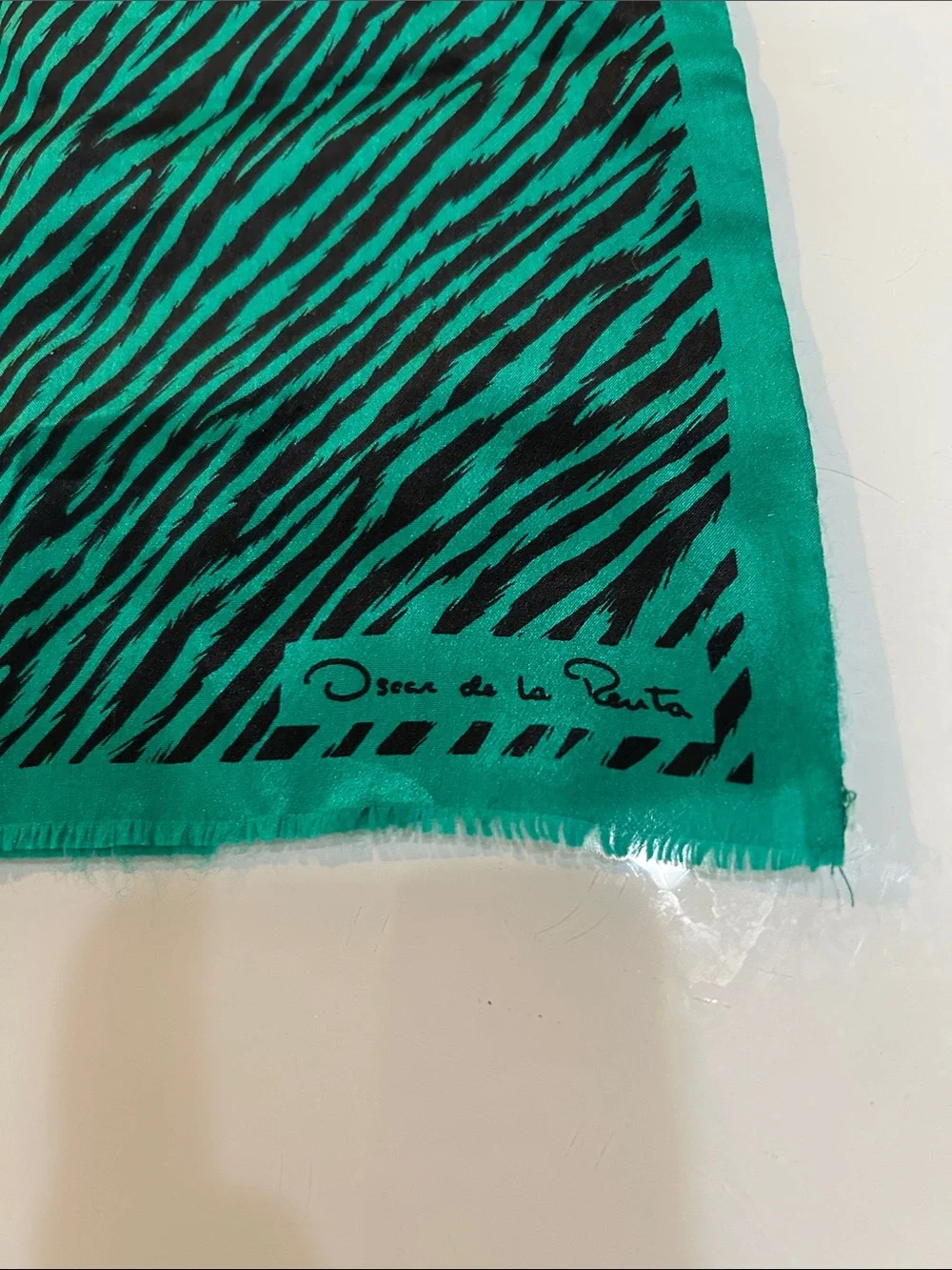 Vintage gorgeous Green and Black Zebra Print Scarf silk wool Oscar De la Rena
